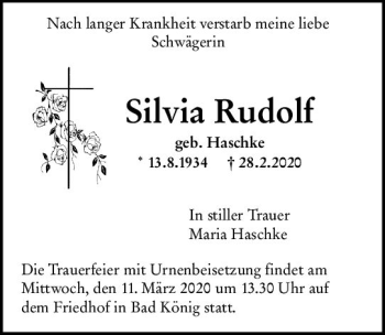 Traueranzeige von Silvia Rudolf von vrm-trauer