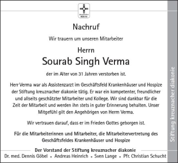 Traueranzeige von Sourab Singh Verma von vrm-trauer