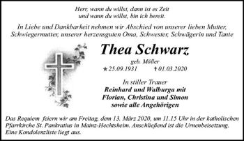 Traueranzeige von Thea Schwarz von vrm-trauer