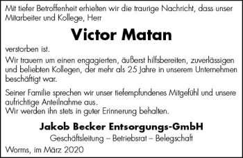 Traueranzeige von Victor Matan von vrm-trauer