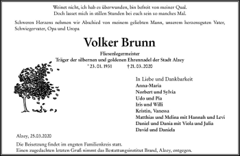 Traueranzeige von Volker Brunn von vrm-trauer