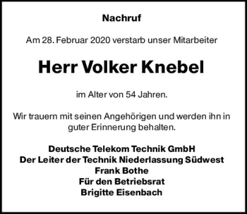 Traueranzeige von Volker Knebel von vrm-trauer