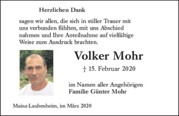 Traueranzeige von Volker Mohr von vrm-trauer