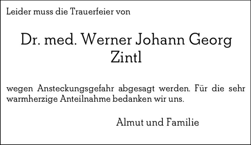  Traueranzeige für Werner Johann Georg Zintl vom 17.03.2020 aus vrm-trauer