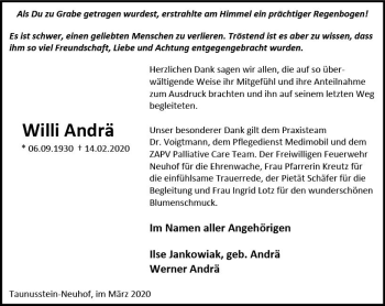 Traueranzeige von Willi Andrä von vrm-trauer