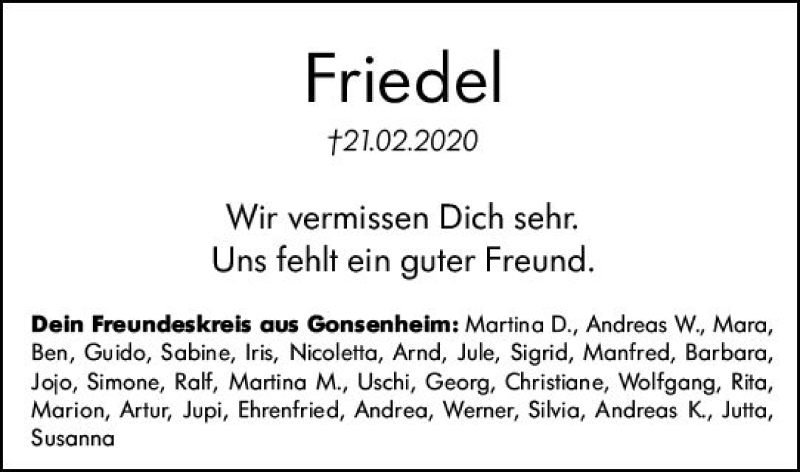  Traueranzeige für Wir vermissen Dich sehr vom 07.03.2020 aus vrm-trauer