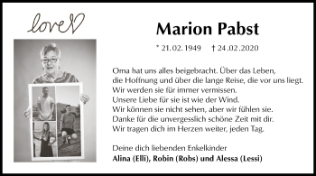 Traueranzeige von Marion Pabst 