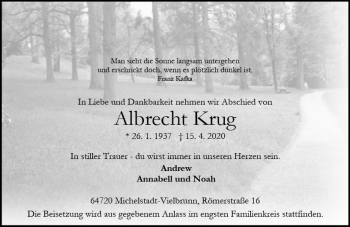 Traueranzeige von Albrecht Krug von vrm-trauer