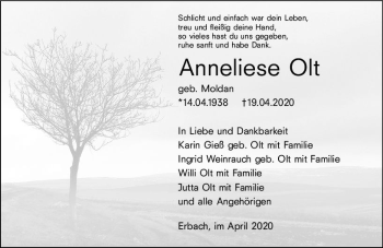 Traueranzeige von Anneliese Olt von vrm-trauer