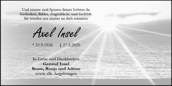 Traueranzeige von Axel Insel von vrm-trauer