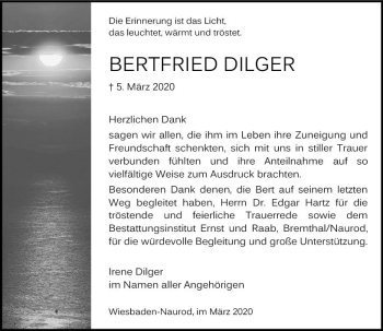 Traueranzeige von Bertfried Dilger von vrm-trauer