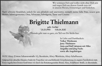 Traueranzeige von Brigitte Thielmann von vrm-trauer