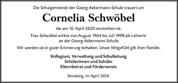 Traueranzeige von Cornelia Schwöbel von vrm-trauer