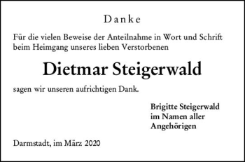 Traueranzeige von Dietmar Steigerwald von vrm-trauer