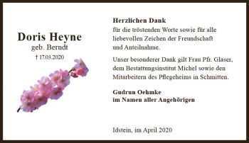 Traueranzeige von Doris Heyne von vrm-trauer