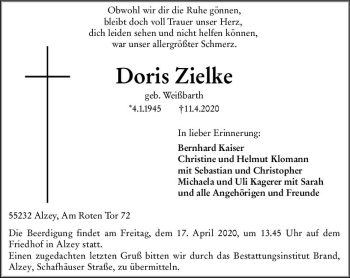 Traueranzeige von Doris Zielke von vrm-trauer