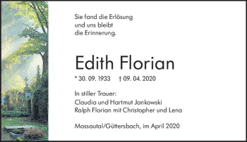 Traueranzeige von Edith Florian von vrm-trauer