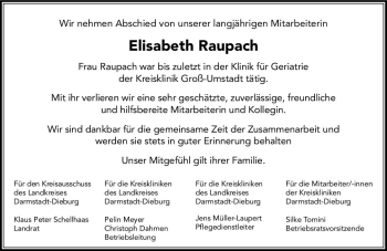 Traueranzeige von Elisabeth Raupach von vrm-trauer