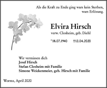 Traueranzeige von Elvira Hirsch von vrm-trauer