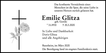 Traueranzeige von Emilie Glitza von vrm-trauer