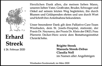 Traueranzeige von Erhard Streek von vrm-trauer