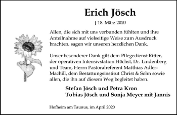 Traueranzeige von Erich Jösch von vrm-trauer