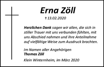 Traueranzeige von Erna Zöll von vrm-trauer