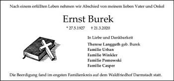 Traueranzeige von Ernst Burek von vrm-trauer
