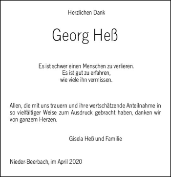 Traueranzeige von Georg Heß von vrm-trauer