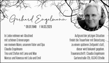 Traueranzeige von Gerhard Engelmann von vrm-trauer