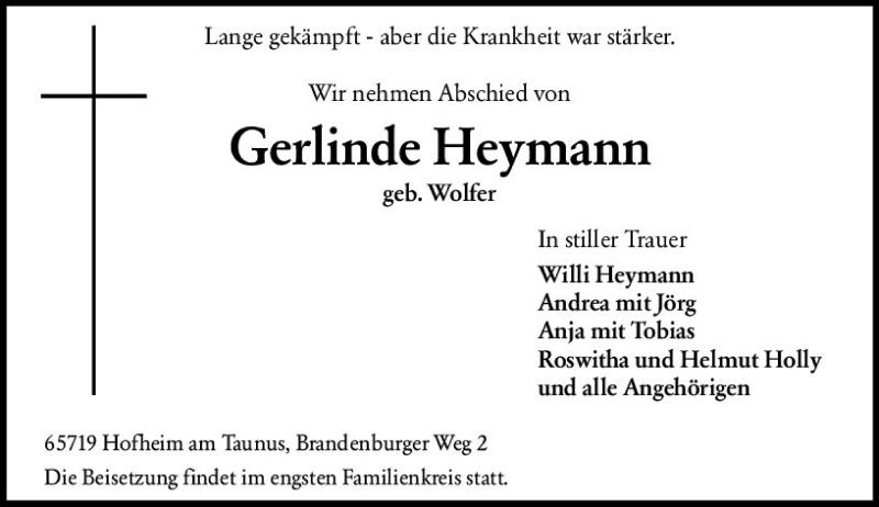  Traueranzeige für Gerlinde Heymann vom 30.04.2020 aus vrm-trauer