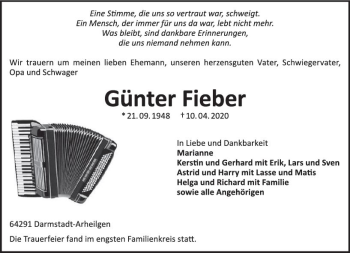 Traueranzeige von Günter Fieber von vrm-trauer