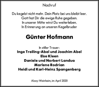 Traueranzeige von Günter Hofmann von vrm-trauer