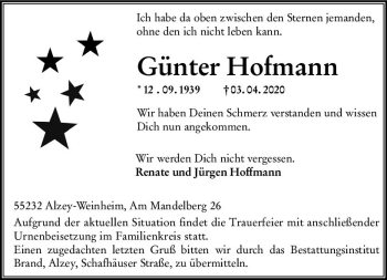 Traueranzeige von Günter Hofmann von vrm-trauer