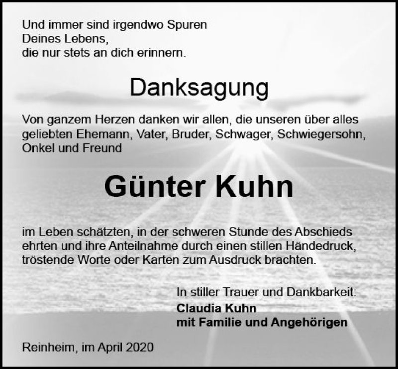  Traueranzeige für Günter Kuhn vom 04.04.2020 aus vrm-trauer