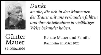 Traueranzeige von Günter Mauer von vrm-trauer