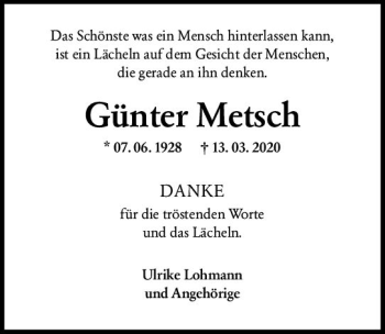 Traueranzeige von Günter Metsch von vrm-trauer