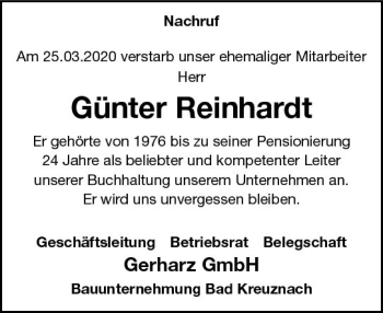 Traueranzeige von Günter Reinhardt von vrm-trauer