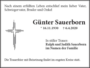 Traueranzeige von Günter Sauerborn von vrm-trauer