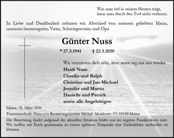Traueranzeige von Günther Nuss von vrm-trauer