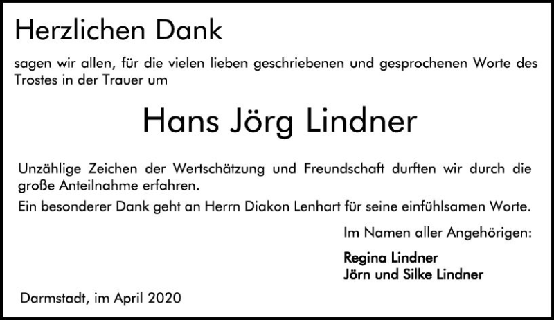  Traueranzeige für Hans Jörg Lindner vom 18.04.2020 aus vrm-trauer