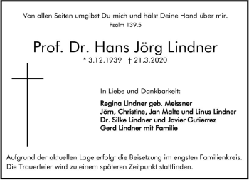 Traueranzeige von Hans Jörg Lindner von vrm-trauer