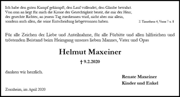 Traueranzeige von Helmut Maxeiner von vrm-trauer