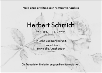 Traueranzeige von Herbert Schmidt von vrm-trauer