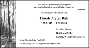 Traueranzeige von Horst-Dieter Reh von vrm-trauer