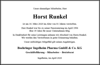 Traueranzeige von Horst Runkel von vrm-trauer