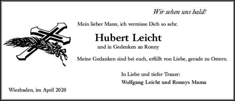 Traueranzeige für Hubert Leicht vom 11.04.2020 aus vrm-trauer