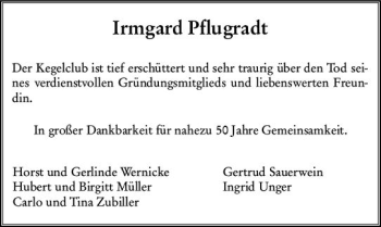 Traueranzeige von Irmgard Pflugradt von vrm-trauer