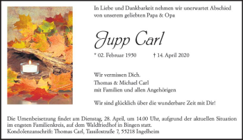 Traueranzeige von Jupp Carl von vrm-trauer