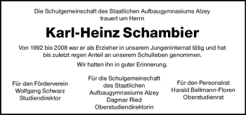 Traueranzeige von Karl-Heinz Schambier von vrm-trauer